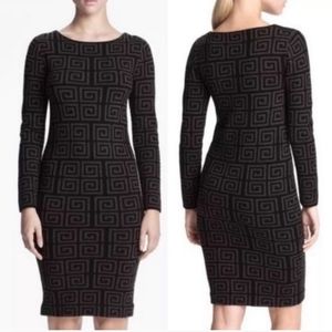 Alice + Olivia Nadia Greek Key Geometric Merino Wool Sweater Dress Blue Size S